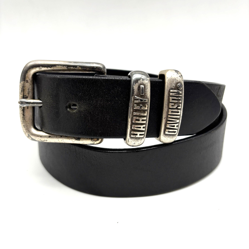 2004 Harley Davidson 97614-00V Black Genuine Leather Logo Belt 35-39 Made in USA